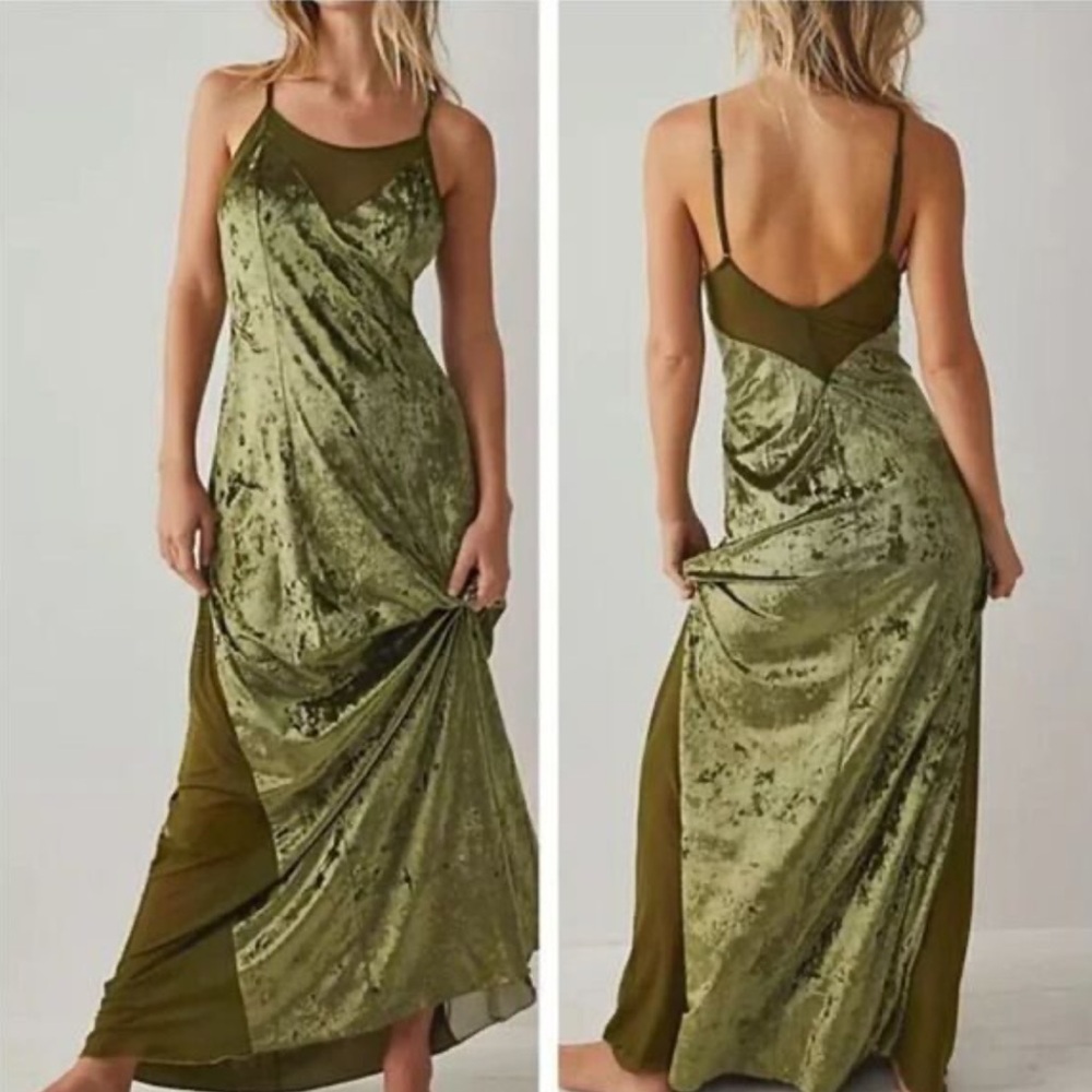 Free People Intimately Look Your Best Crushed Velvet Maxi Slip dress FP
